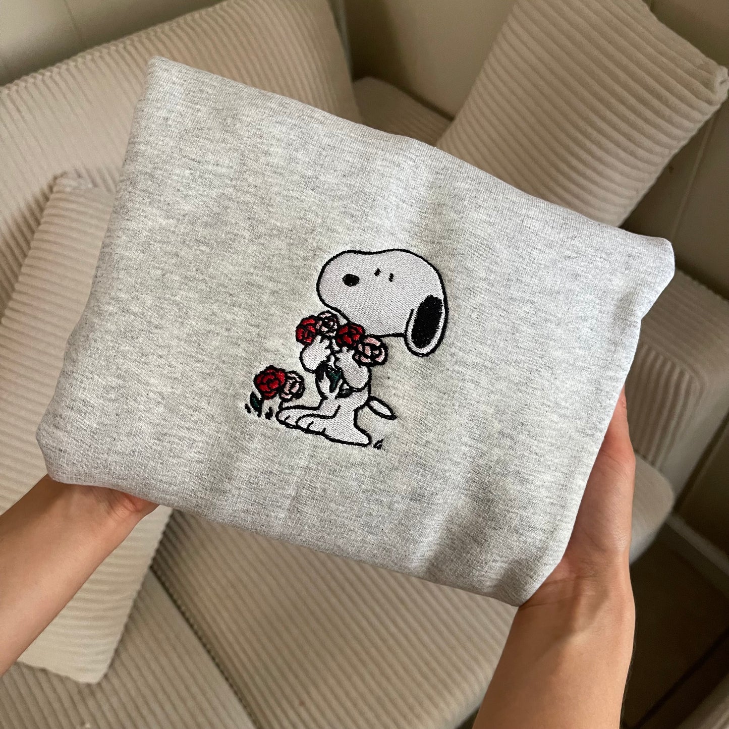 Snoopy with Roses Embroidered Sweater