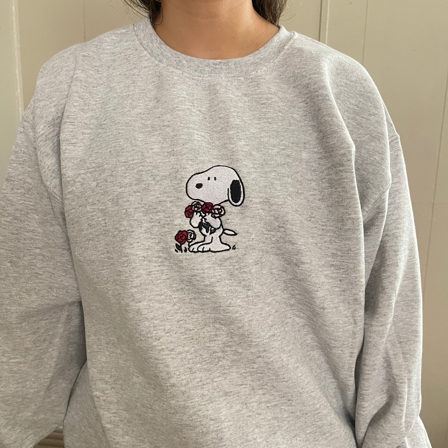 Snoopy with Roses Embroidered Sweater