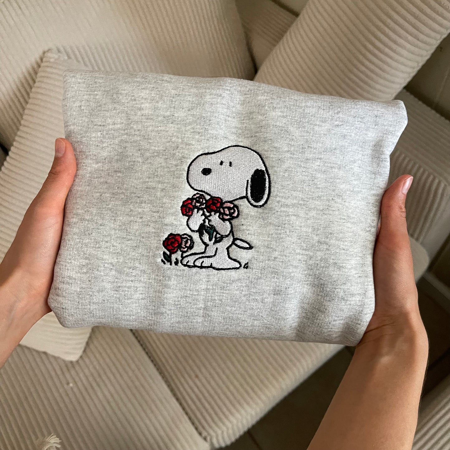 Snoopy with Roses Embroidered Sweater